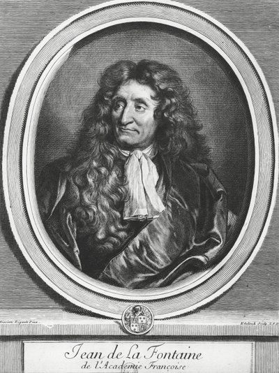 Jean de La Fontaine engraved by Gerard Edelinck by Hyacinthe Francois Rigaud
